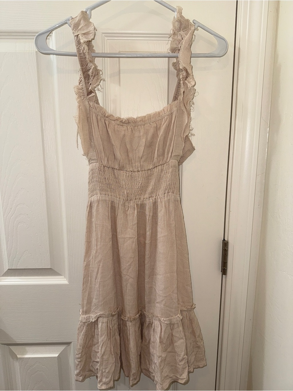 Beige Ruffled Sundress - Women's Sleeveless Summer Dress